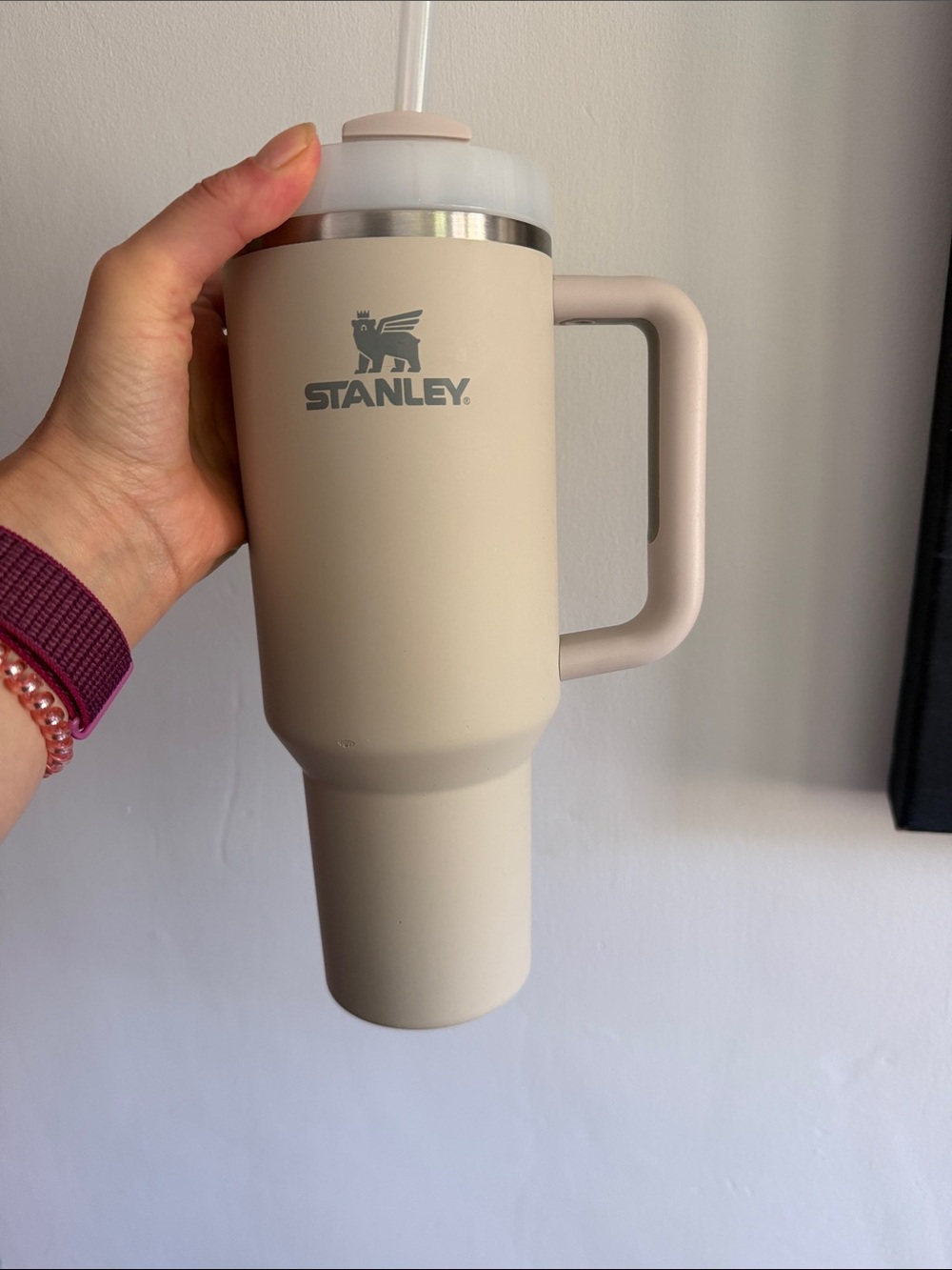 Stanley Beige Travel Tumbler with Handle